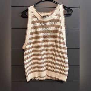 Striped Beige and Cream Knit Tank Top